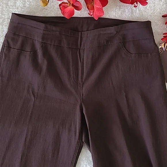 NEW Women's Pants Stretch Multiples Essential Chocolate Brown Faux Pocket Size 8 - Picture 3 of 8